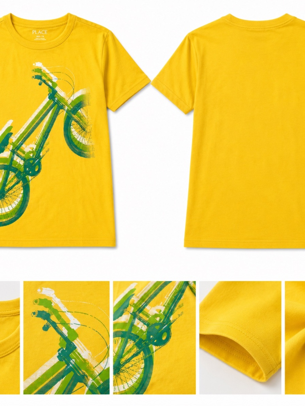 The Children's Place Yellow Tee with Green Bike Graphic